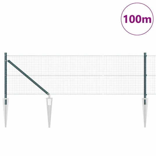  Sveiset Trådgjerde med 13 Spike Stolper Grønn 0.5x100 m Stål