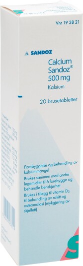 Calcium-Sandoz Brusetabletter 500mg, 20 stk.