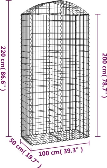 vidaXL Gabionkurv buet 100x50x200/220 cm galvanisert jern