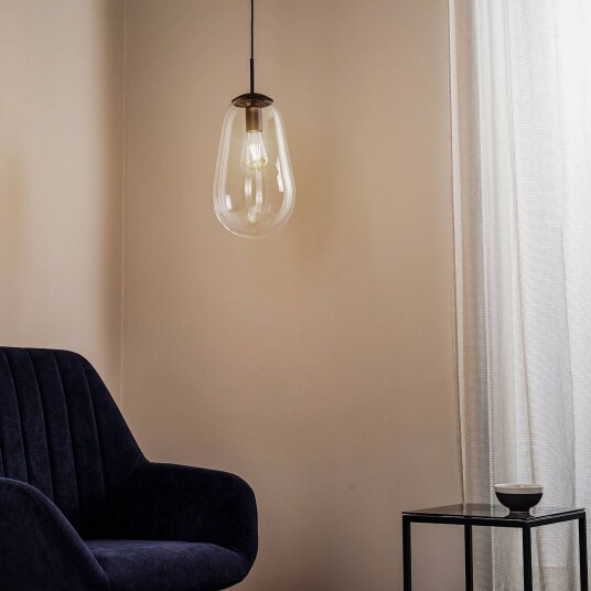 Euluna Hengelampe Pear M med glass-skjerm svart
