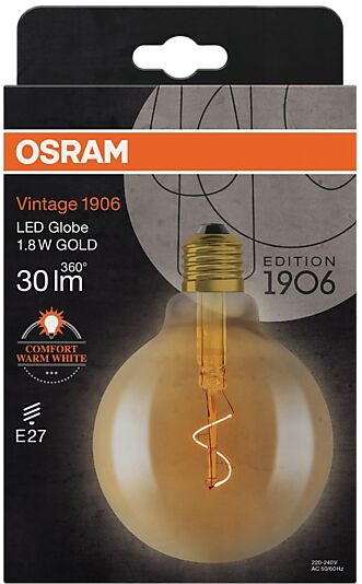 Osram led dekorasjonspære e27 g95 30lm gold varmere lys