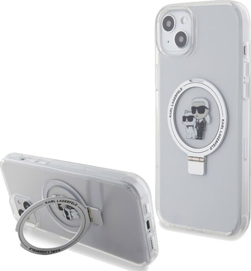 Karl Lagerfeld Hardcase til iPhone 15 Plus / 14 Plus med Ringstativ og MagSafe Hvit