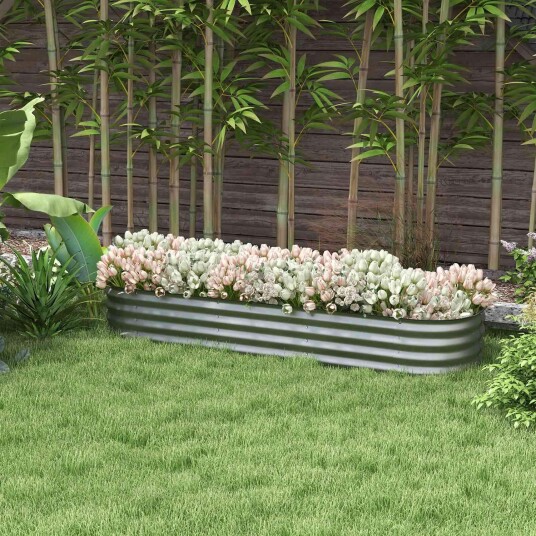 Plantekasse i høyseng i metall 195x62x30 cm DIY blomsterkasse med åpen bunn for hagebalkong Sølv