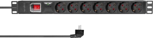 LogiLink PDU7C01 Strømlist med bryter for rackskap 7-veis 19" 1U svart