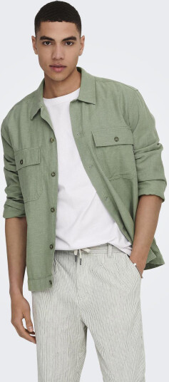 ONLY & SONS Onskennet Ls Linen Overshirt Noos - Green - XS