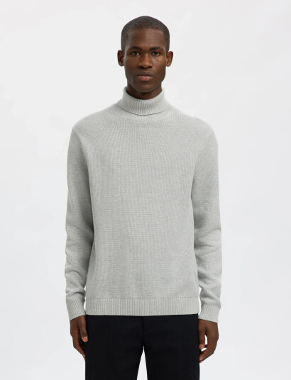 Selected Slhdane Ls Knit Structure Roll Neck Noos - Grey - M