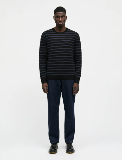 Mads Nørgaard Super Wool Karsten Stripe Knit - Black - L Mads Nørgaard Super Wool Karsten Stripe Knit - Black - L