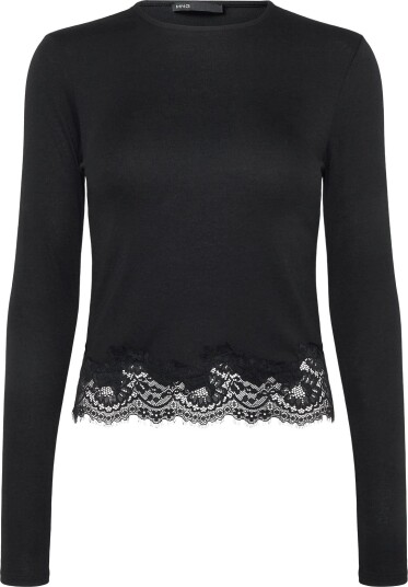 Mango Fitted T Shirt With Lace Trim BLACK XL