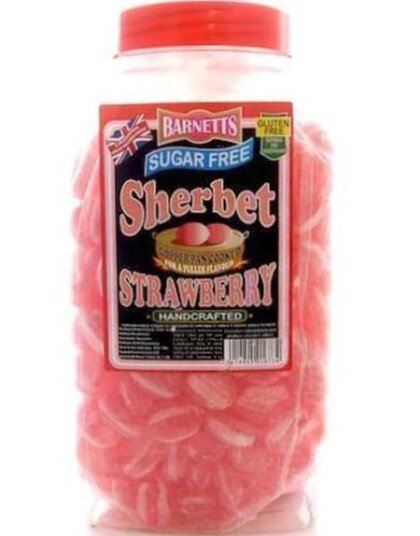 3 kg Barnetts Sugarfree Sherbet Strawberry   KJEMPESTOR Boks med Jordbærsukkertøy