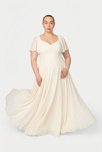 Murlongcres. Alette Maxi Dress Flutter Sleeves Ivory