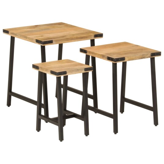 Stablebare salongbord 3 stk heltre mango og jern 8721012160927