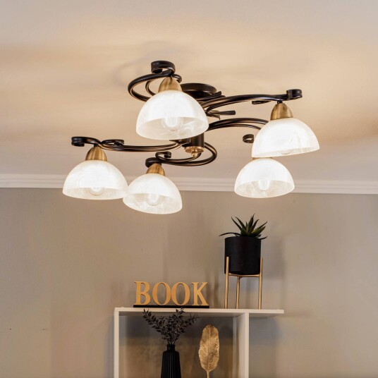 Luminex Taklampe Flora 5 glasskjermer svart/messing