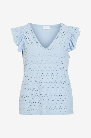 Vila Bluse viAmalina V neck C/s Top/pb Blå Vila Bluse viAmalina V neck C/s Top/pb Blå