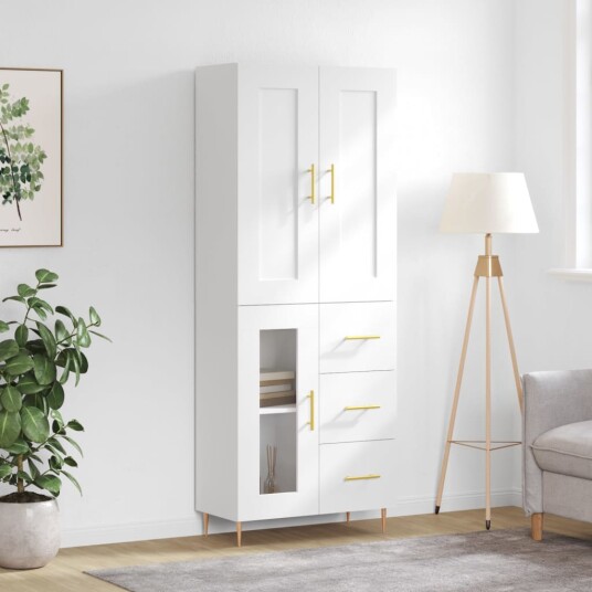 vidaXL Highboard hvit 69,5x34x180 cm konstruert tre 8720845493516