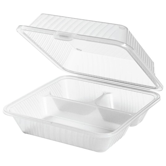 Contacto Gjenbrukbar matboks Eco-Takeout tredelt, høyt lokk; 23x23x9 cm (LxBxH); Transparent; Kvadratisk; 12 Stykk / Forpakning Contacto Gjenbrukbar matboks Eco-Takeout tredelt, høyt lokk; 23x23x9 cm (LxBxH); Transparent; Kvadratisk; 12 Stykk / Forpakning