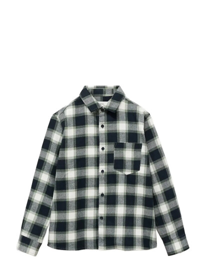 Mango Check Cotton Shirt - Navy - 6