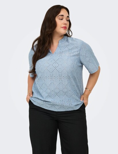 ONLY Carmakoma Carhellen S/S V Neck Blouse Jrs   Blue   42 44