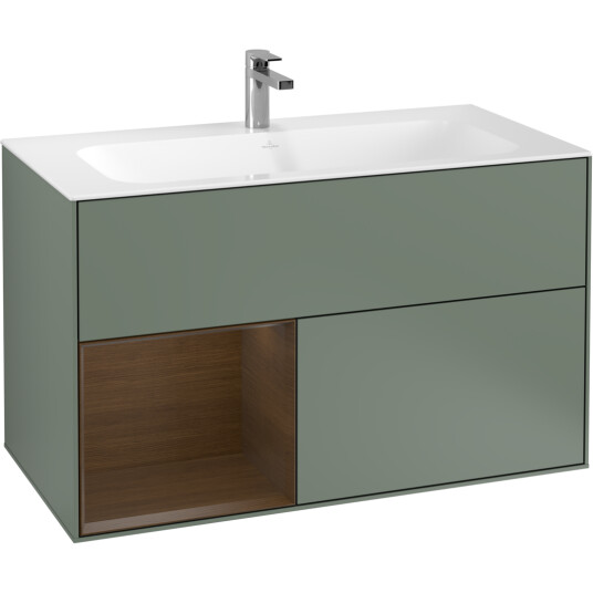 VILLEROY & BOCH FINION SERVANTSKAP 100 OLIVEN MATT LAKK M/LYS, VENSTRESTILT VALNØTTHYLLE