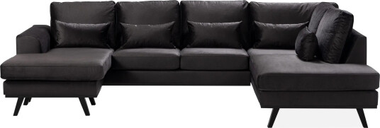Copenhagen Compact 4 seters Høyrevendt U formet Large Sofa med Divan og Sjeselong i Fløyel Mørk grå