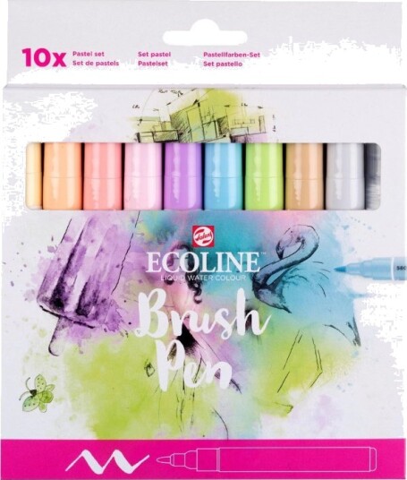 Talens Ecoline Brush Pen Pastel 10 tusjpenner med penselspiss