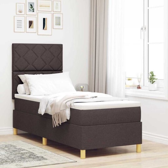 Box Spring Seng med madrass Mørk brun 80x200 cm Stoff
