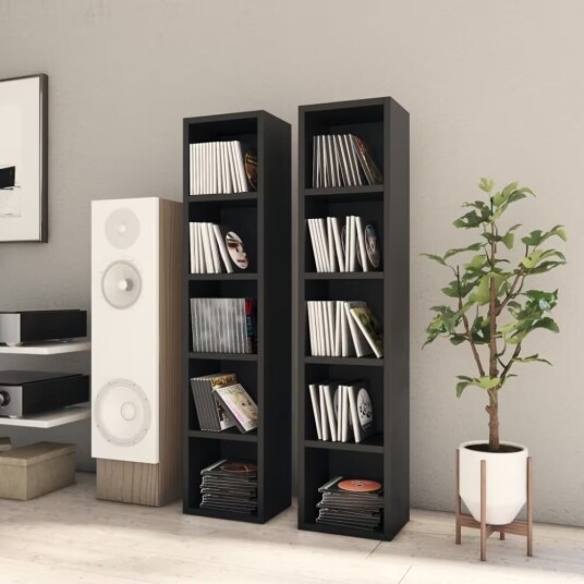 CD-hyllyt 2 kpl mustaa 21x16x93,5 cm puutavaraa