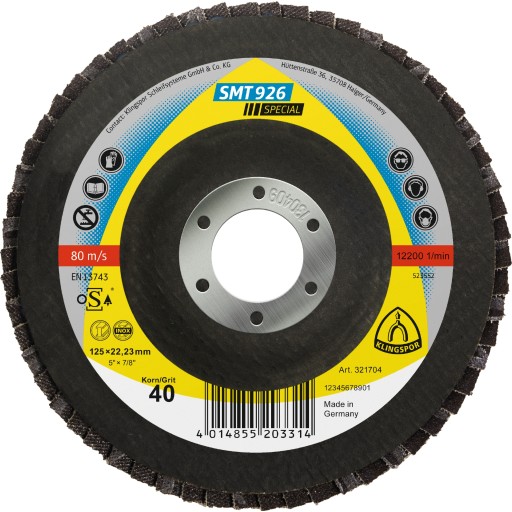 10 stk Klingspor slipeskiver SMT 926, 125 x 22,23 mm, K40, kuppelformet
