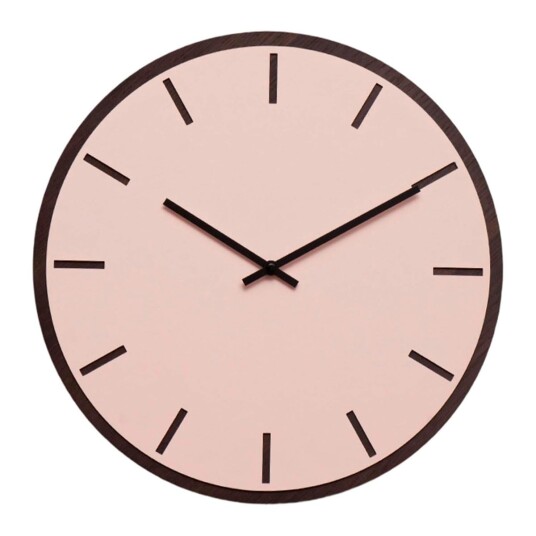 Hemverk - Dark oak powder veggklokke 28 cm rosa linoleum m/svart viser