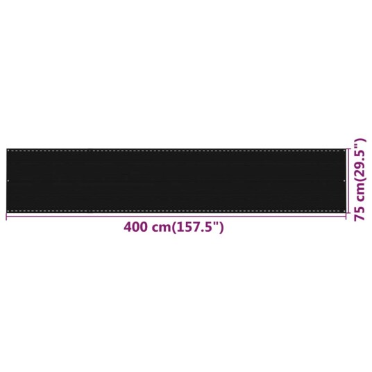 vidaXL Balkongskjerm svart 75x400 cm HDPE