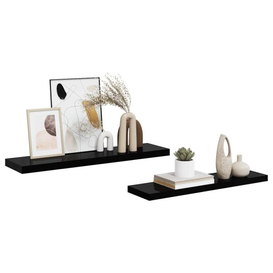 vidaXL Flytende vegghyller 2 stk h?yglans svart 90x23,5x3,8 cm MDF