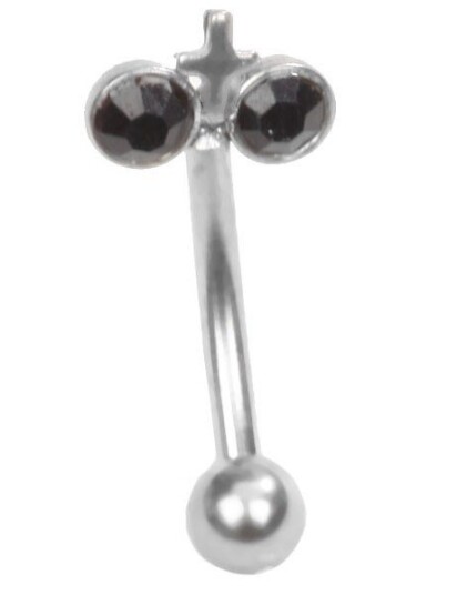 Utgått Øyenbrynspiercing med Svarte Stener og Kors 1.2 x 8 mm