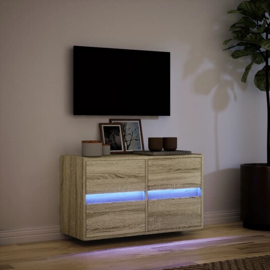 Vegghengt TV-benk med LED sonoma eik 80x31x45 cm 852287 Vegghengt TV-benk med LED sonoma eik 80x31x45 cm 852287