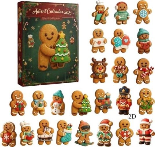 Pepperkakegleder Julekalender 2026 24 dagers nedtelling til jul med 2D flate pepperkakemann hengende ornamenter