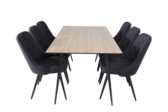 Venture Design Silar & Velvet spisegruppe Natur/svart 6 st stoler & bord 180 x 90 cm