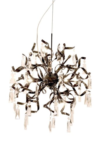 Nordesign Curl 12 K9 krystall lysekrone, Svart krom