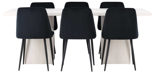 Venture Design Olga & Night spisegruppe Svart/hvit 6 stoler & bord 200 x 90 cm