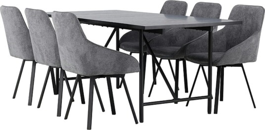 Venture Home Astrid Spisegruppe 200 cm Rektangulær med 6 Rosie Stoler Sort