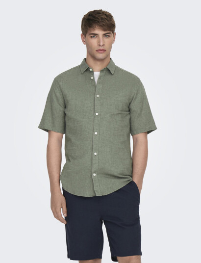 ONLY & SONS Onscaiden Life Ss Solid Linen Shirt Noos - Green - S