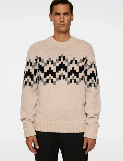 J. Lindeberg Faris Fair Isle Knit Sweater - Beige - S J. Lindeberg Faris Fair Isle Knit Sweater - Beige - S