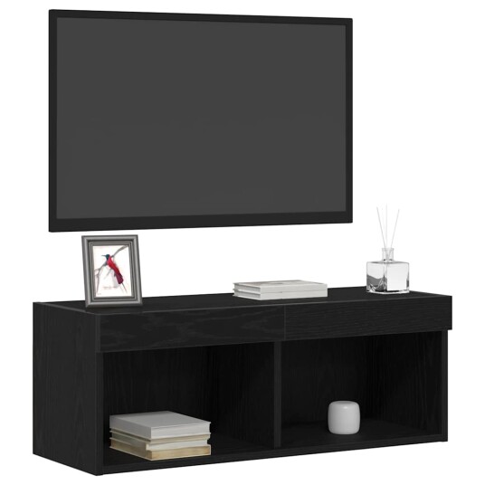 TV Vegghyll med LED lys Svart Eik 80x30x30 cm TV Vegghyll med LED lys Svart Eik 80x30x30 cm