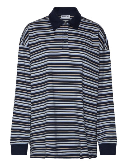 Weekday Striped Oversized Polo Shirt - Navy - XS