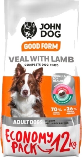 John Dog Adult Good Form Medium And Large Breeds Veal With Tørfoder Til Hunde Lamb 12 Kg