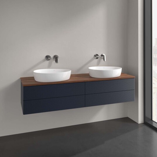 Villeroy & Boch Antao Servantskap med 4 skuffer 160x50x36 cm u/lys Blå Matt/Valnøtt Villeroy & Boch Antao Servantskap med 4 skuffer 160x50x36 cm u/lys Blå Matt/Valnøtt