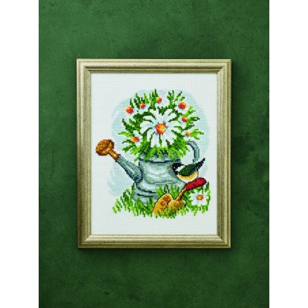 Permin Broderisett Kjøttmeis og kanne 29x37 cm