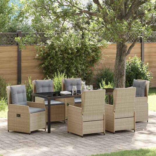 7 Delt Hage Spisebordsett Beige Poly Rattan