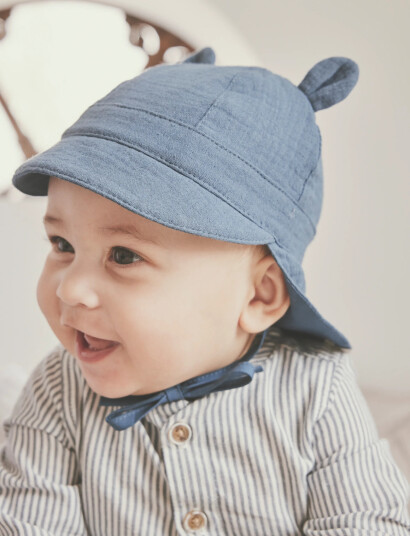Huttelihut Summer Hat Ears Muslin Blue 48\6 12M