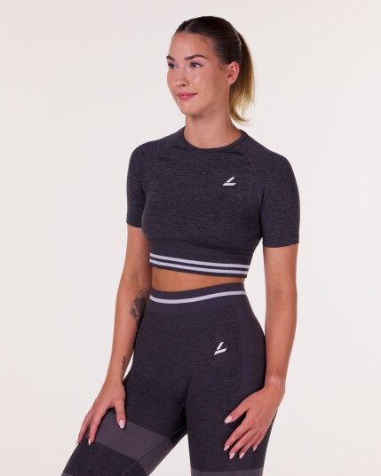 LEVITY Gravity Logo Seamless Crop Tee Grey Iron Marl - S
