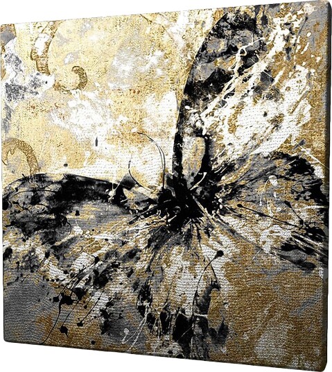 Lerretsbilde 45x45 cm Abstrakt sommerfugl med gullog svarte elementer Gull / Svart / Hvit
