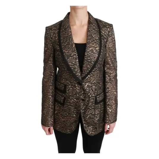 Dolce & Gabbana Gold Black Lace Blazer Coat Floral Jacket Gul M