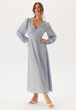 BUBBLEROOM Viscose V-neck Maxi Dress Light blue/Patterned 34
